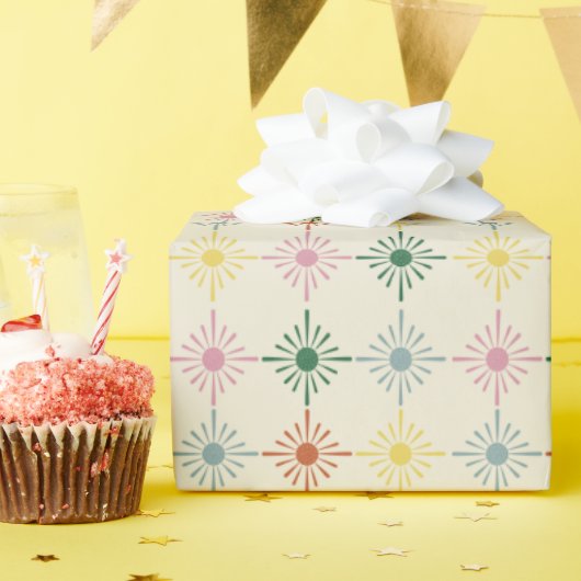 Retro Bloom Geometric Floral Print Gemustert Geschenkpapier (Geburtstagsparty)