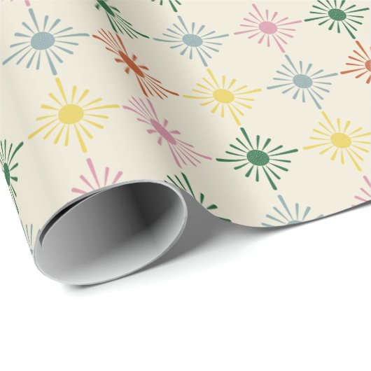 Retro Bloom Geometric Floral Print Gemustert Geschenkpapier (Rolleneckpunkt)