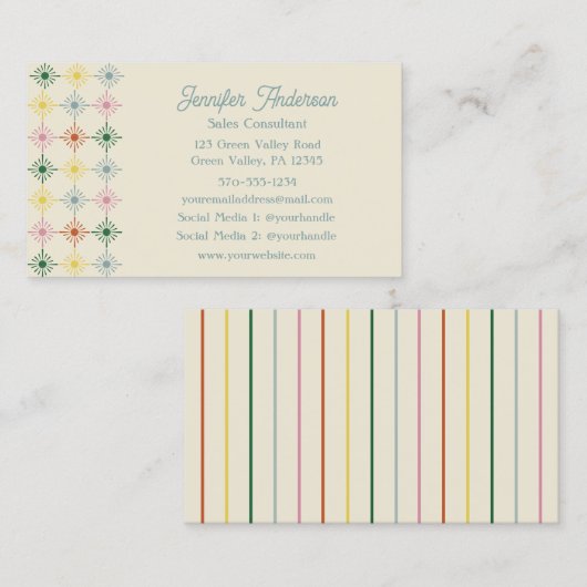 Retro Bloom Geometric Floral Print Visitenkarte (Vorne/Hinten)