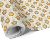 Retro Bloom Harmony Baby Blue Mustard Geschenkpapier (Rolleneckpunkt)