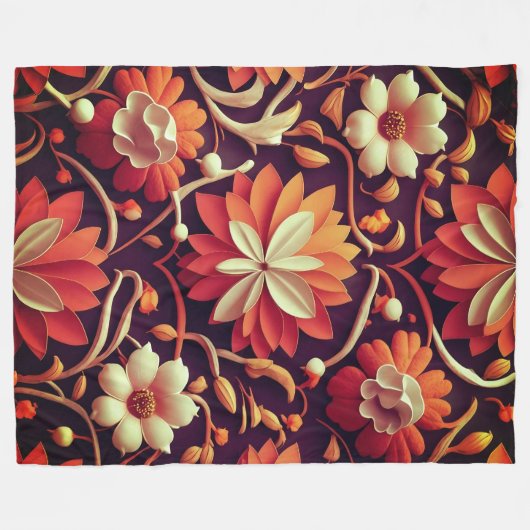 "Retro Bloom - Nahtloses Muster Fleecedecke (Vorderseite (Horizontal))