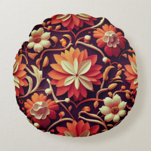 "Retro Bloom - Nahtloses Muster Rundes Kissen