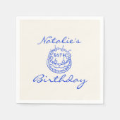 Retro Blue 30. Hand gezeichneter Kuchen Meilenstei Serviette (Vorderseite)