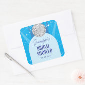 Retro Blue 70s Disco Dancing Queen Bridal Shower Quadratischer Aufkleber (Umschlag)