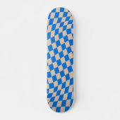 Retro Blue Abstract Checkerboard Wavy Shapes Skateboard (Vorne)