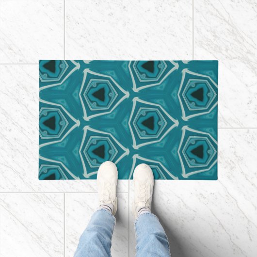 Retro Blue Abstrakt Modern Print Fußmatte (Indoor)