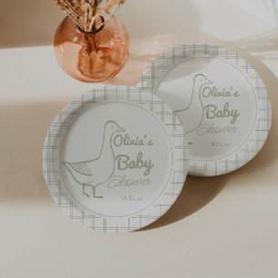 Retro Blue Albern Gänse Hand Drawn Baby Boy Dusche Pappteller