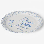 Retro Blue Albern Gänse Hand Drawn Baby Boy Pappteller (Schrägansicht)