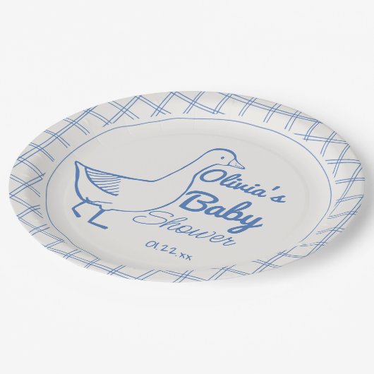 Retro Blue Albern Gänse Hand Drawn Baby Boy Pappteller (Schrägansicht)