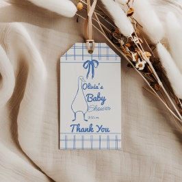 Retro Blue Albern Goose Hand Drawn Ribbon Baby Boy Geschenkanhänger