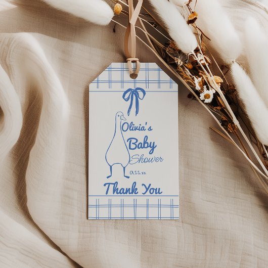 Retro Blue Albern Goose Hand Drawn Ribbon Baby Boy Geschenkanhänger