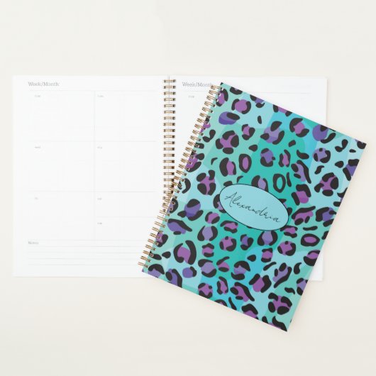 Retro Blue and Purple Leopard Print Planer (Anzeige)