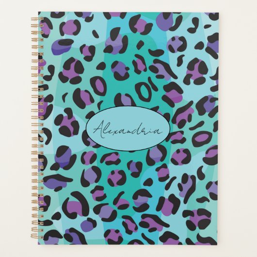Retro Blue and Purple Leopard Print Planer (Vorderseite)