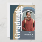 Retro Blue Arch Foto 2025 Graduation Party Einladung (Vorderseite)