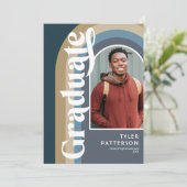 Retro Blue Arch Foto 2025 Graduation Party Einladung (Stehend Vorderseite)