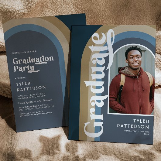 Retro Blue Arch Foto 2025 Graduation Party Einladung