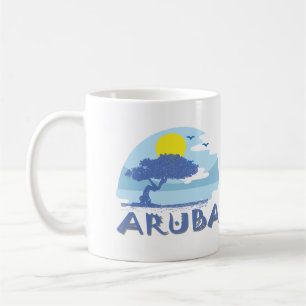 Retro Blue Aruba Divi Tree, Sonne und Ozean Kaffeetasse