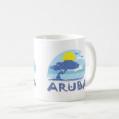 Retro Blue Aruba Divi Tree, Sun und Ocean Kaffeetasse (VorderseiteRechts)