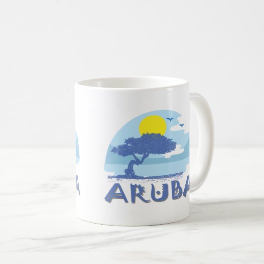 Retro Blue Aruba Divi Tree, Sun und Ocean Kaffeetasse (VorderseiteRechts)