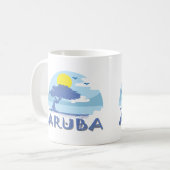 Retro Blue Aruba Divi Tree, Sun und Ocean Kaffeetasse (Vorderseite Links)