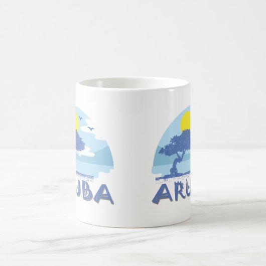 Retro Blue Aruba Divi Tree, Sun und Ocean Kaffeetasse (Mittel)