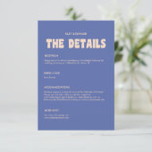 Retro Blue & Beige Bold Typography Wedding Details Begleitkarte (Stehend Vorderseite)