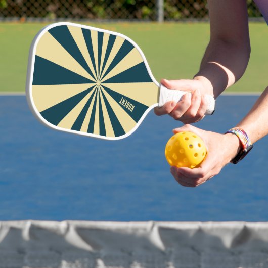 Retro Blue &Beige Stripes Script Minimalist Name Pickleball Schläger (InSitu)