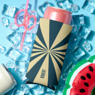 Retro Blue &Beige Stripes Script Minimalist Name Selters Dosenkühler