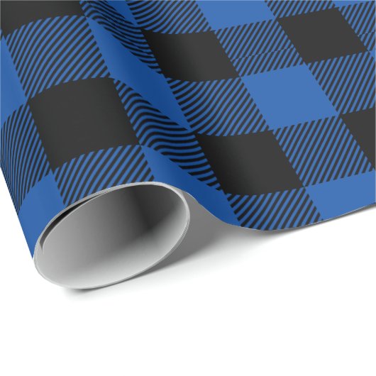 Retro Blue Black Christmas Holiday Tartan Kariert Geschenkpapier (Rolleneckpunkt)