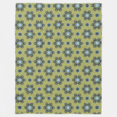 Retro Blue & Black Daisis auf grünem Blumenmuster Fleecedecke (Vorderseite)