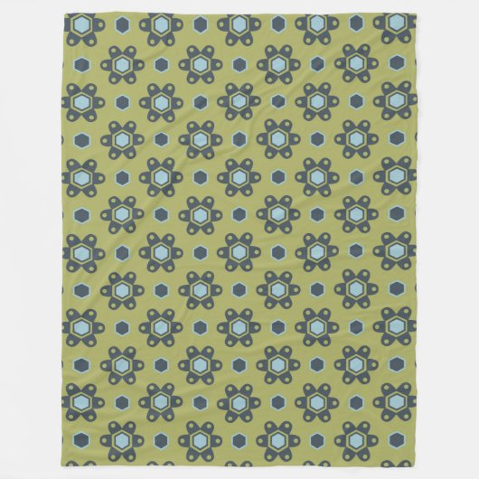 Retro Blue & Black Daisis auf grünem Blumenmuster Fleecedecke (Vorderseite)