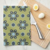 Retro Blue & Black Daisis auf grünem Blumenmuster Geschirrtuch (Viertel Falte)