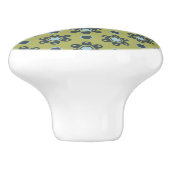 Retro Blue & Black Daisis auf grünem Blumenmuster Keramikknauf (Seitenansicht)