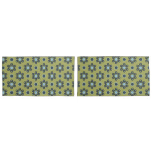 Retro Blue & Black Daisis auf grünem Blumenmuster Kissenbezug