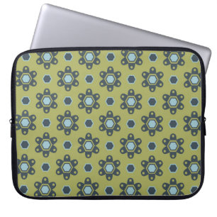 Retro Blue & Black Daisis auf grünem Blumenmuster Laptopschutzhülle