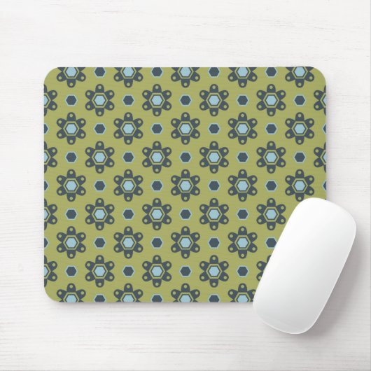 Retro Blue & Black Daisis auf grünem Blumenmuster Mousepad (Mit Mouse)
