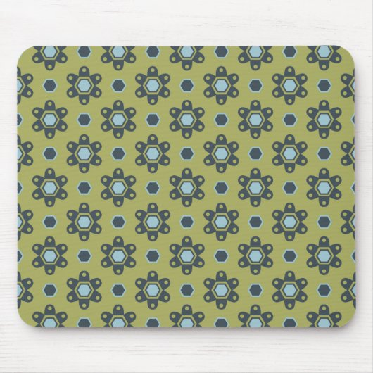 Retro Blue & Black Daisis auf grünem Blumenmuster Mousepad (Vorne)