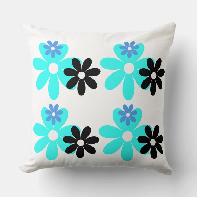 Retro Blue Bloom Duo Pillow Kissen (Vorderseite)