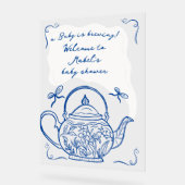Retro Blue Bogen Teekanne Baby Dusche Empfang Acrylschild (Winkel)