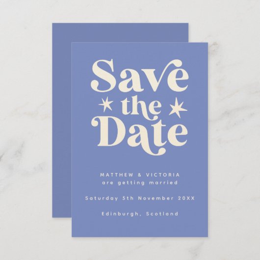 Retro blue Boho Simple Save the Date Card (Vorne/Hinten)
