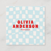 Retro Blue Bold 70's Boho Groovy Checkered Trendy Quadratische Visitenkarte (Vorderseite)