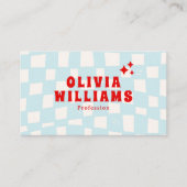 Retro Blue Bold Groovy Checkered QR Code Funky Visitenkarte (Vorderseite)