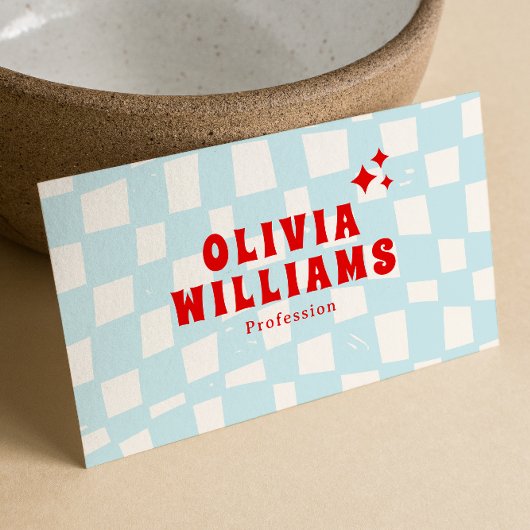 Retro Blue Bold Groovy Checkered Trendy Funky Fun Visitenkarte