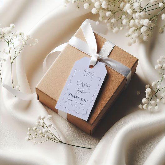 Retro Blue Bow Cafe Bebe Boy Coffee Baby Shower Geschenkanhänger