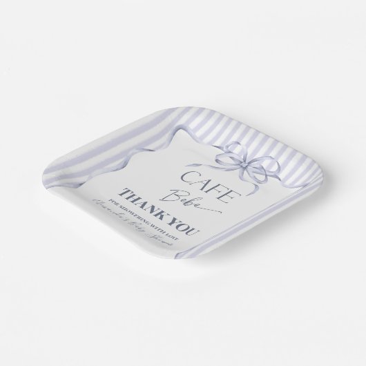 Retro Blue Bow Cafe Bebe Boy Coffee Baby Shower Pappteller (Gewinkelt)