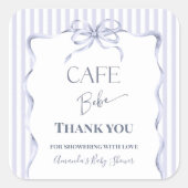 Retro Blue Bow Cafe Bebe Boy Coffee Baby Shower Quadratischer Aufkleber (Vorderseite)