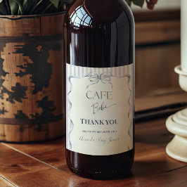 Retro Blue Bow Cafe Bebe Boy Coffee Baby Shower Weinetikett