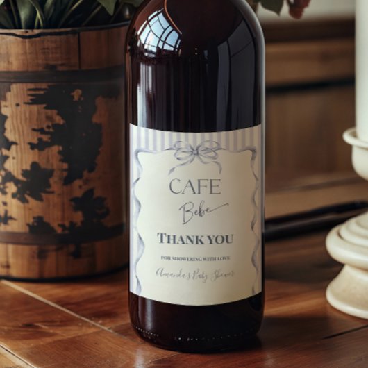 Retro Blue Bow Cafe Bebe Boy Coffee Baby Shower Weinetikett