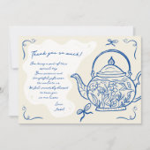 Retro Blue Bows Teekanne Baby Braut Baby Dusche Dankeskarte (Vorderseite)