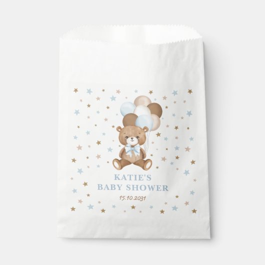 Retro Blue Brown Teddy Bear Balloons Baby Boy Geschenktütchen (Vorderseite)